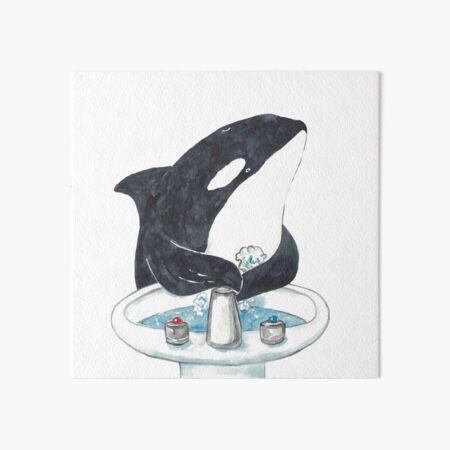 Orca Whale in Martini Glass Watercolor Painting Print Art Sea Life Nautical  Ocean Wall Poster Decor Modern Bar Kitchen Bottle Drink Killer 