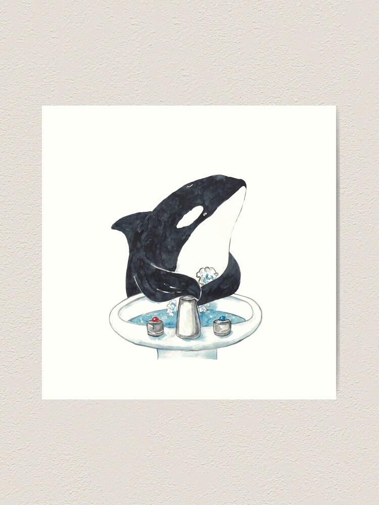 Orca whale in martini glass watercolor - Orca Whale In Martini Glass  Watercolor - Posters and Art Prints