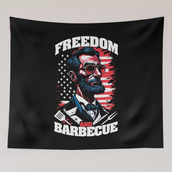 Item preview, Freedom And Barbecue Lincoln 4th of July BBQ USA Flag designed and sold by GrandeDuc.