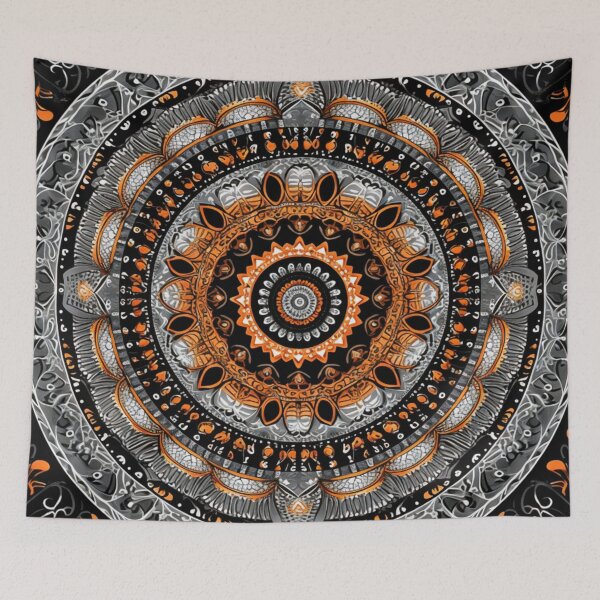 Item preview, orange silver gold circular design background, in the style of kaleidoscopic designs, light violet designed and sold by PinkPinkArts.