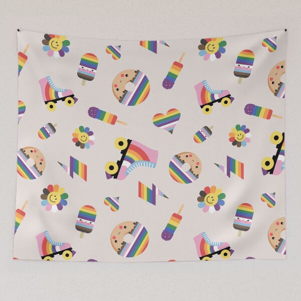 Artikelvorschau, Pride Month Muster mit niedlichen Kawaii Illustrationen in Regenbogenfarben entworfen und verkauft von Pia Kolle.