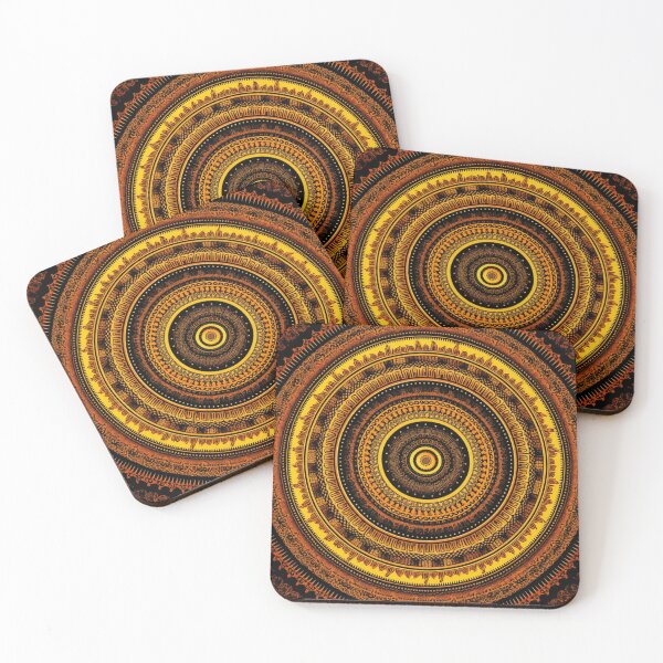 Item preview, yellow gold circular design background, in the style of kaleidoscopic designs, light violet designed and sold by PinkPinkArts.