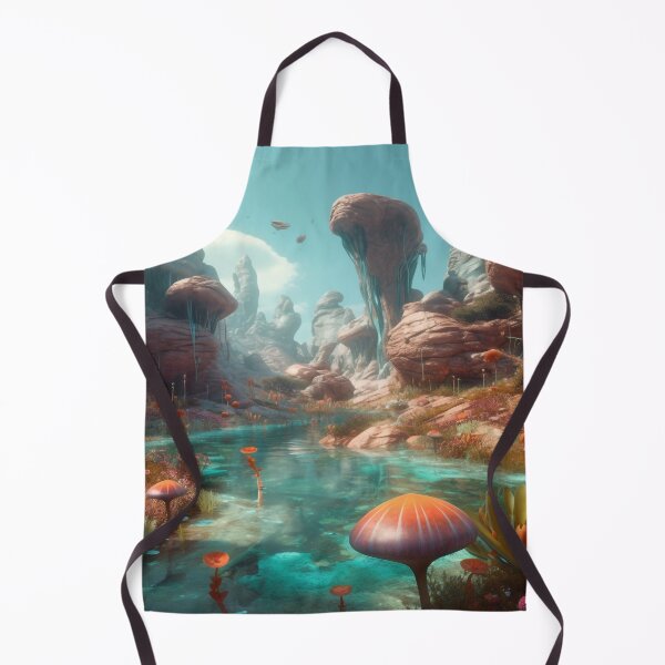 Item preview, Alien Oasis - Lush Red Rock Landscape with Turquoise River Digital Artwork in Cyan and Amber designed and sold by stateofhuman.