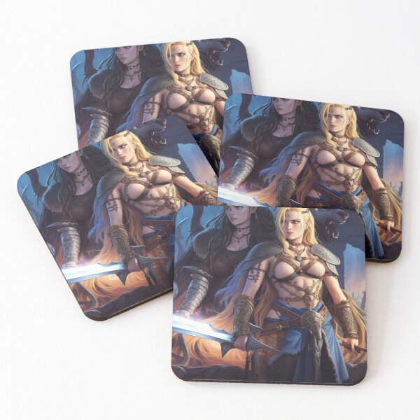 Item preview, Female Viking Valkyrie barbarians cool fantasy poster art designed and sold by Vintage Designs +.