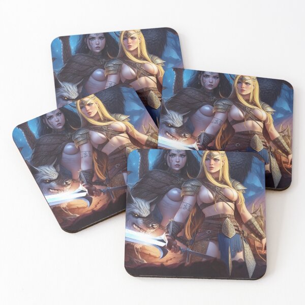 Item preview, Female Viking Valkyrie barbarians cool fantasy poster art designed and sold by Vintage Designs +.