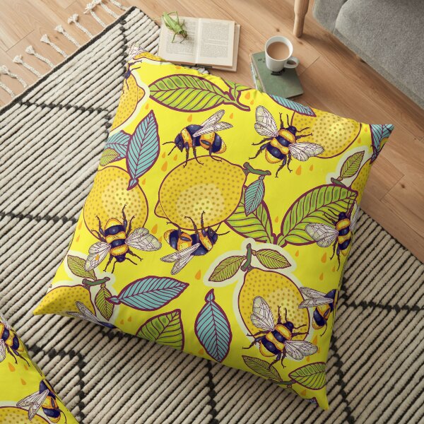 Yellow lemon and bee garden. Floor Pillow