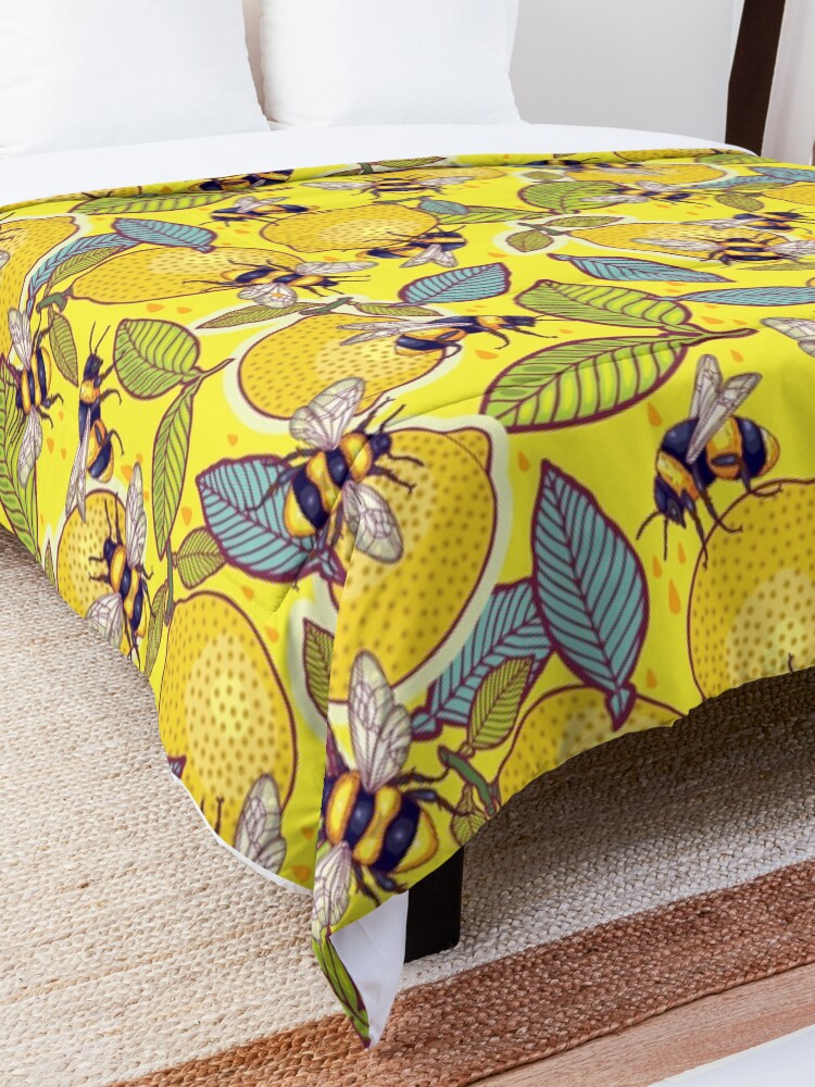 Alternate view of Yellow lemon and bee garden. Comforter