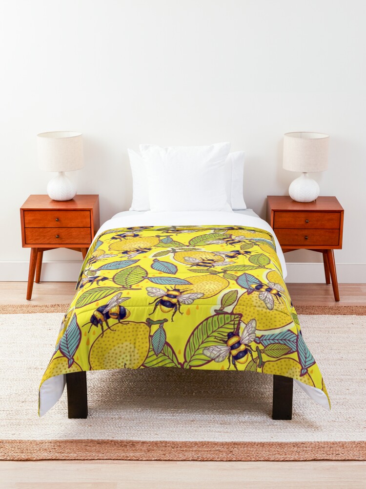 Alternate view of Yellow lemon and bee garden. Comforter