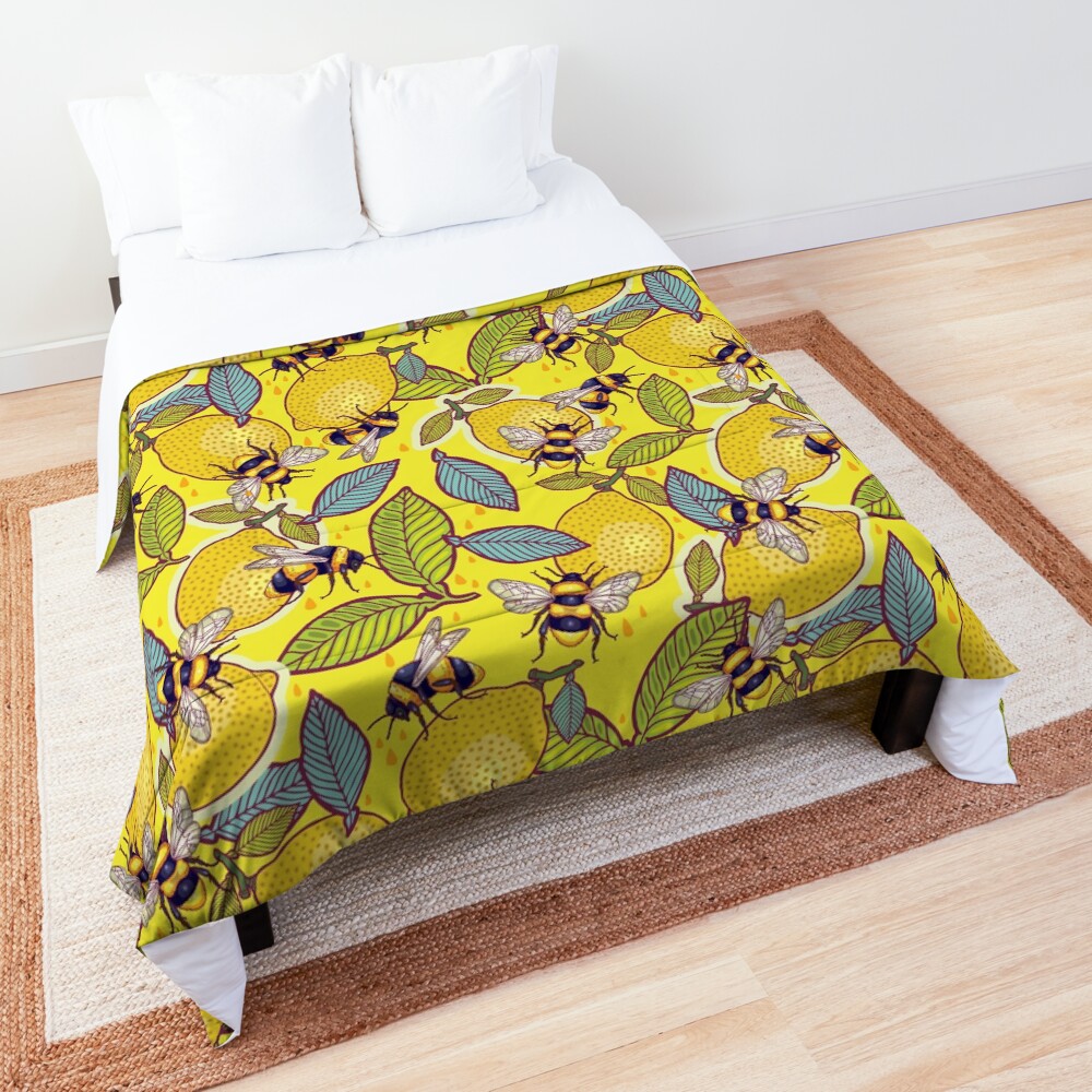 Yellow lemon and bee garden. Comforter