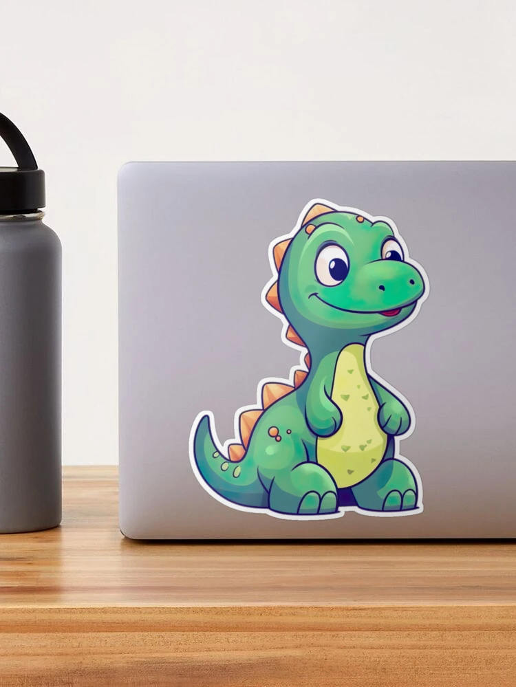 2 x 10cm Cute Green Dinosaur Vinyl Stickers - Dino Kids Sticker Laptop  #18555