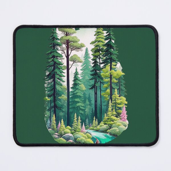 Item preview, Harmonious coniferous forest on the river bank designed and sold by Minpadesign.