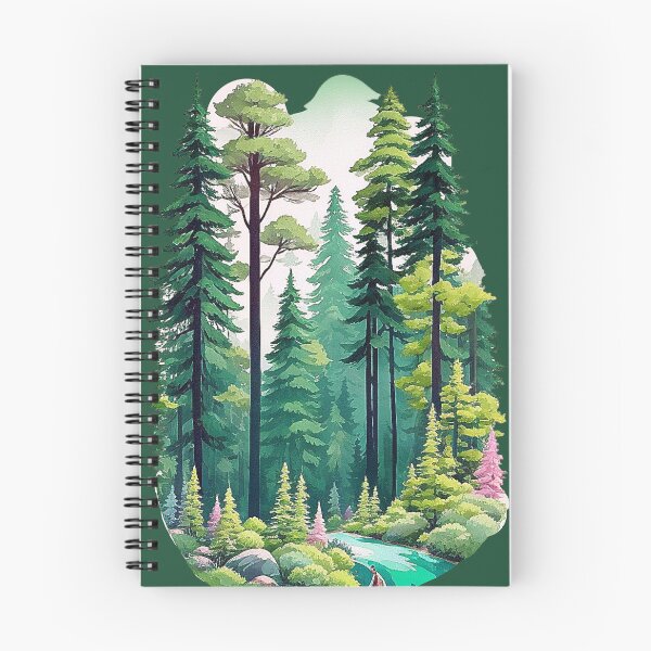 Item preview, Harmonious coniferous forest on the river bank designed and sold by Minpadesign.