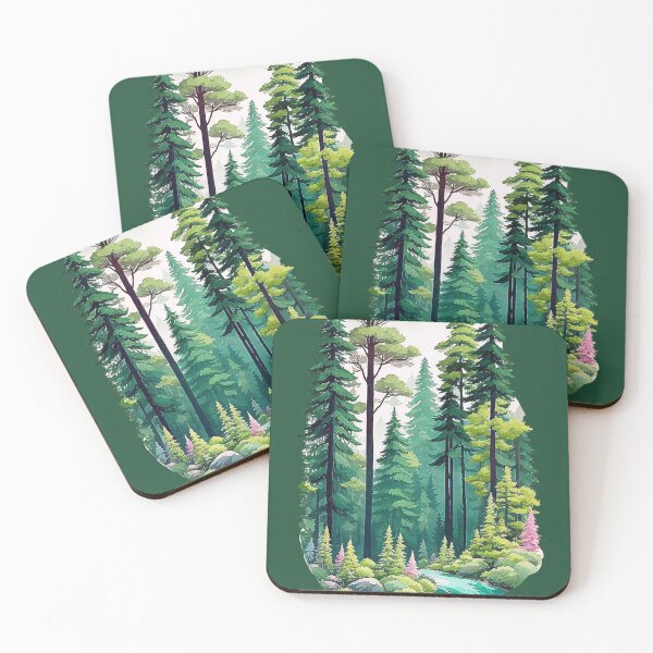 Item preview, Harmonious coniferous forest on the river bank designed and sold by Minpadesign.