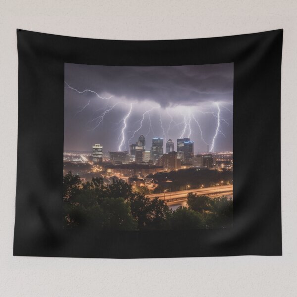 Item preview, Luminous Thunderstruck Electric Cityscape Night Photography Power of Nature designed and sold by DigiNook.