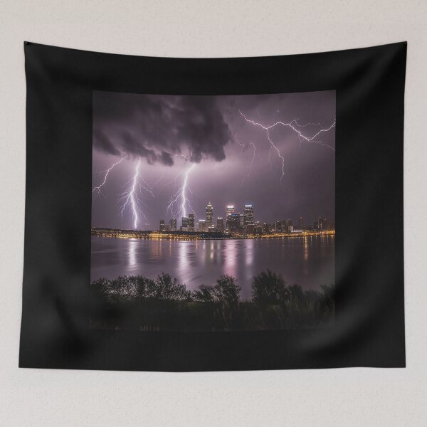 Item preview, Luminous Thunderstruck Electric Cityscape Night Photography Power of Nature designed and sold by DigiNook.