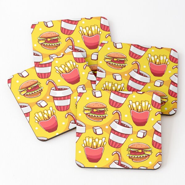 Item preview, Yellow food pattern french fries, drink and hamburgers in cartoon line style designed and sold by xiukab.