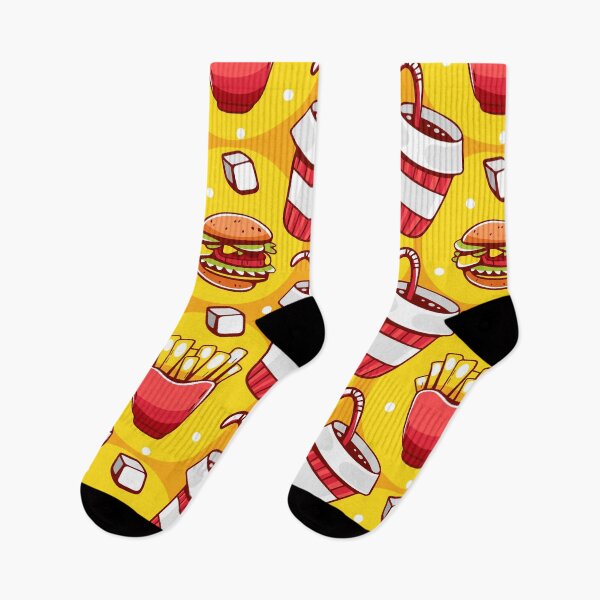 Item preview, Yellow food pattern french fries, drink and hamburgers in cartoon line style designed and sold by xiukab.