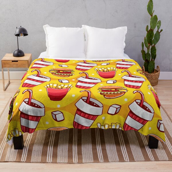 Item preview, Yellow food pattern french fries, drink and hamburgers in cartoon line style designed and sold by xiukab.