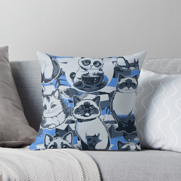 Aperçu de l'œuvre Cat#15 design, Cat fabric design, Cat Mom Gift, Pets, Kids gift, Ideal pet gift, blue grey colours créée et vendue par Andimoot.