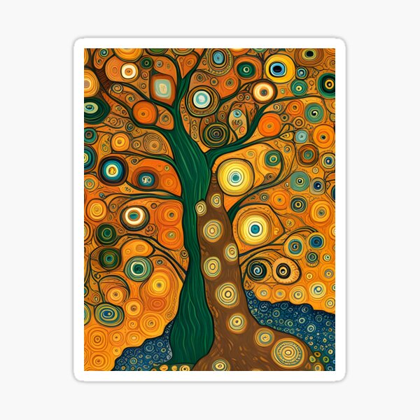 Artistic Symphony: Tree of Life by Klimt and van Gogh Sticker