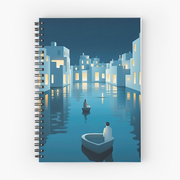 Item preview, City of Lights - Original  Relaxing Artwork, Two Boats Sailing Peacefully Through A City Canal at Night, Tranquility - Award Winning Designer,  Very High Resoltion designed and sold by CloudofKnowing.