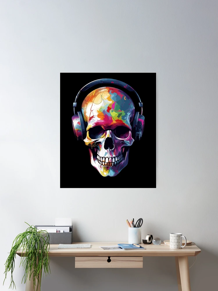Street Art Skull Headphones Skull Rainbow Colorful Skull Art