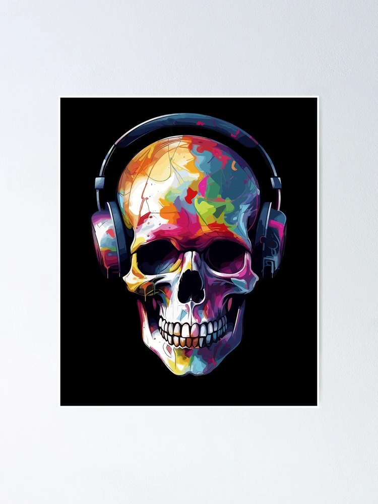 Street Art Skull Headphones Skull Rainbow Colorful Skull Art | Poster