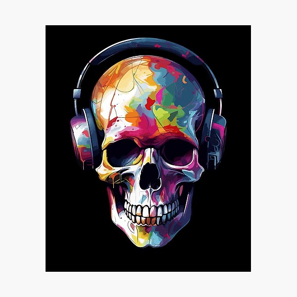 Item preview, Street Art Skull Headphones Skull Rainbow Colorful Skull Art designed and sold by BrobocopPrime.