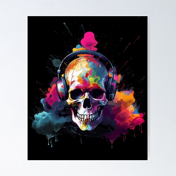 Skull Explosion Colorful Paint Cloud Graffiti Street Art