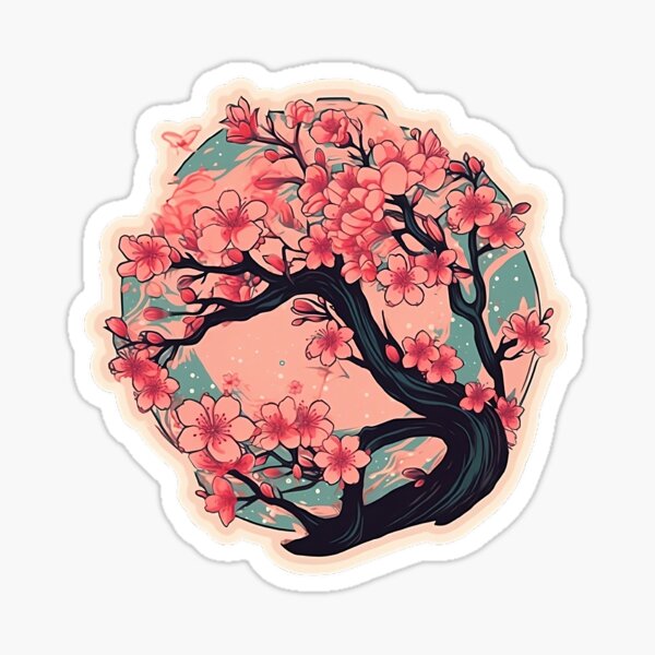 Item preview, Sakura Cherry Blossom tree night scene (illustration, digital art, clipart) designed and sold by tippyntweak.