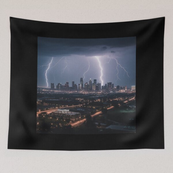 Item preview, Luminous Thunderstruck Electric Cityscape Night Photography Power of Nature designed and sold by DigiNook.