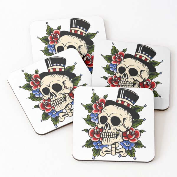 Item preview, Vintage tattoo flash of a skull and flowers designed and sold by Donkey's Salad.