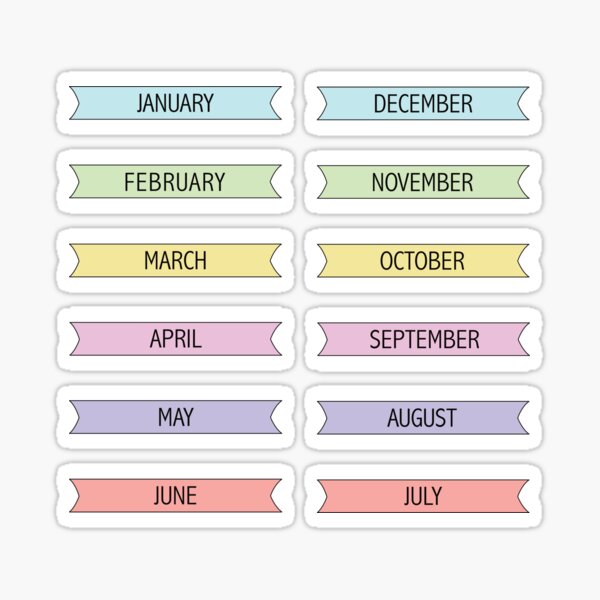 Colorful pastel rainbow months of the year planner stickers ? Sticker