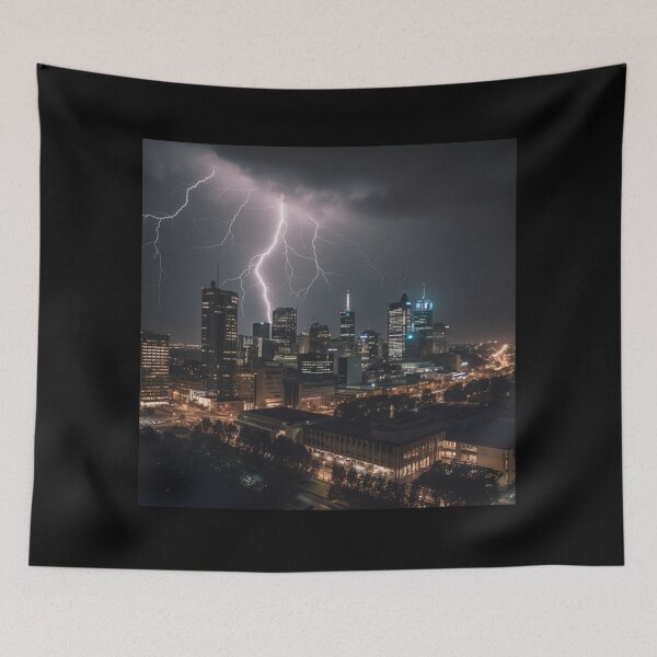 Item preview, Luminous Thunderstruck Electric Cityscape Night Photography Power of Nature designed and sold by DigiNook.