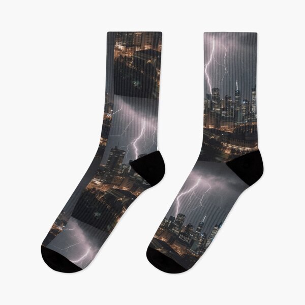 Item preview, Luminous Thunderstruck Electric Cityscape Night Photography Power of Nature designed and sold by DigiNook.