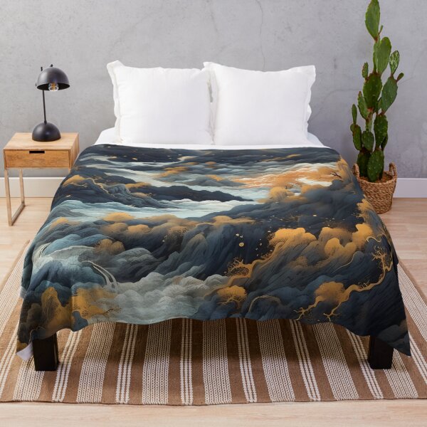 Item preview, dark blue abstract decorative painting shimmering gold quicksand hand-painted style landscape painting decorative painting03 designed and sold by UnaWu533.