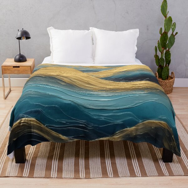 Item preview, dark blue abstract decorative painting shimmering gold quicksand hand-painted style landscape painting decorative painting09 designed and sold by UnaWu533.