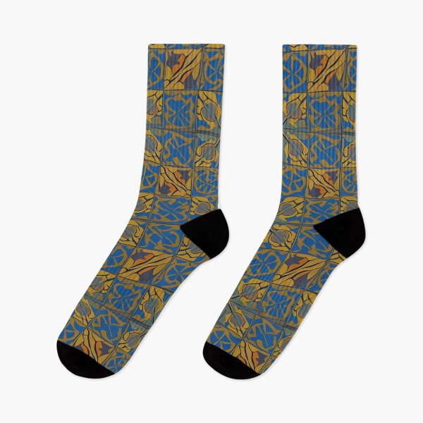 Item preview, Retro Tile Pattern dark yellow shades with blue designed and sold by RetroTile.