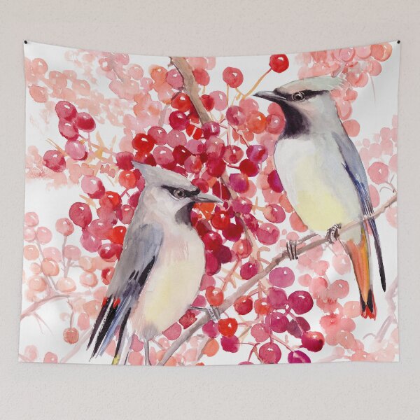 Item preview, waxwing and berries designed and sold by surenart.