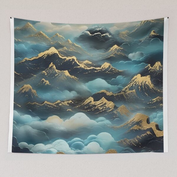 Item preview, dark blue abstract decorative painting shimmering gold quicksand hand-painted style landscape painting decorative painting15 designed and sold by UnaWu533.