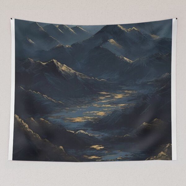 Item preview, dark blue abstract decorative painting shimmering gold quicksand hand-painted style landscape painting decorative painting16 designed and sold by UnaWu533.