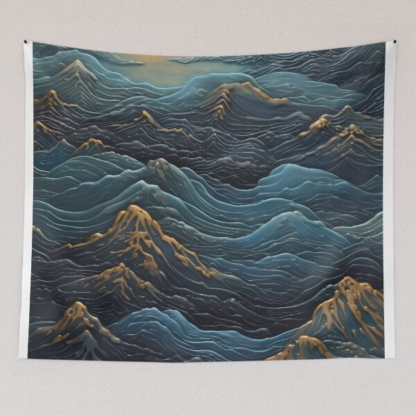 Item preview, dark blue abstract decorative painting shimmering gold quicksand hand-painted style landscape painting decorative painting17 designed and sold by UnaWu533.