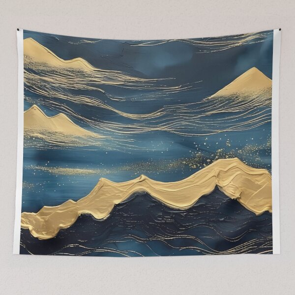 Item preview, dark blue abstract decorative painting shimmering gold quicksand hand-painted style landscape painting decorative painting18 designed and sold by UnaWu533.