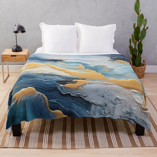 Item preview, dark blue abstract decorative painting shimmering gold quicksand hand-painted style landscape painting decorative painting19 designed and sold by UnaWu533.