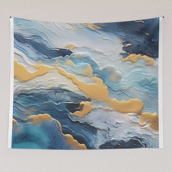 Item preview, dark blue abstract decorative painting shimmering gold quicksand hand-painted style landscape painting decorative painting19 designed and sold by UnaWu533.