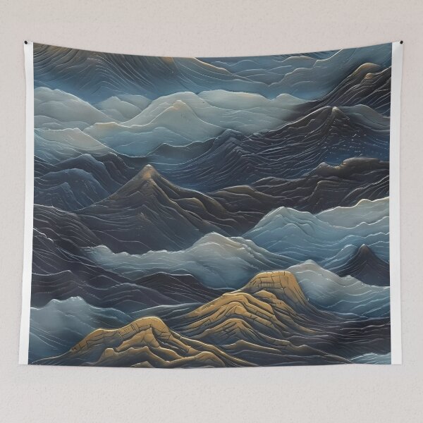Item preview, dark blue abstract decorative painting shimmering gold quicksand hand-painted style landscape painting decorative painting20 designed and sold by UnaWu533.