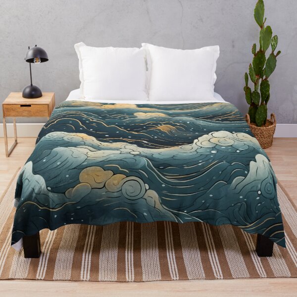 Item preview, dark blue abstract decorative painting shimmering gold quicksand hand-painted style landscape painting decorative painting21 designed and sold by UnaWu533.