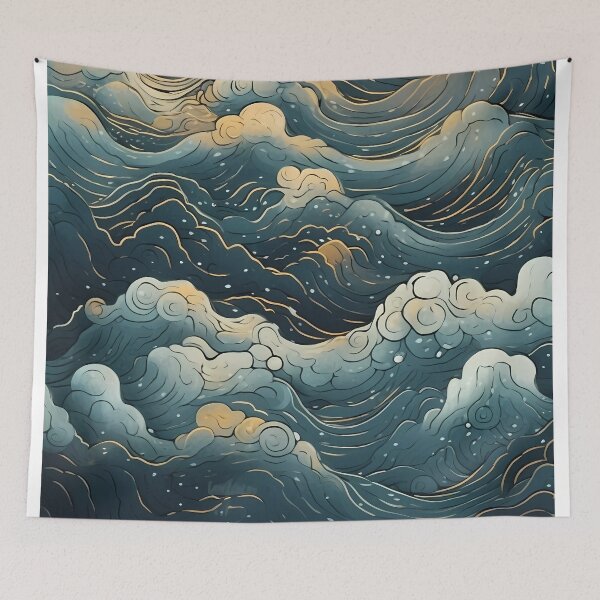 Item preview, dark blue abstract decorative painting shimmering gold quicksand hand-painted style landscape painting decorative painting21 designed and sold by UnaWu533.