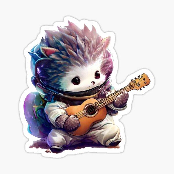 Cute hedgehog astronaut play on guitar Sticker