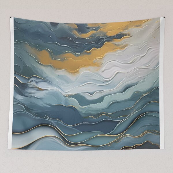 Item preview, dark blue abstract decorative painting shimmering gold quicksand hand-painted style landscape painting decorative painting24 designed and sold by UnaWu533.